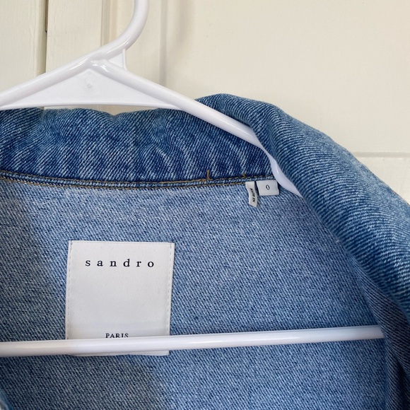 Sandro Gwenaelle Dual-Material Oversized Denim Jacket - Picture 4 of 6